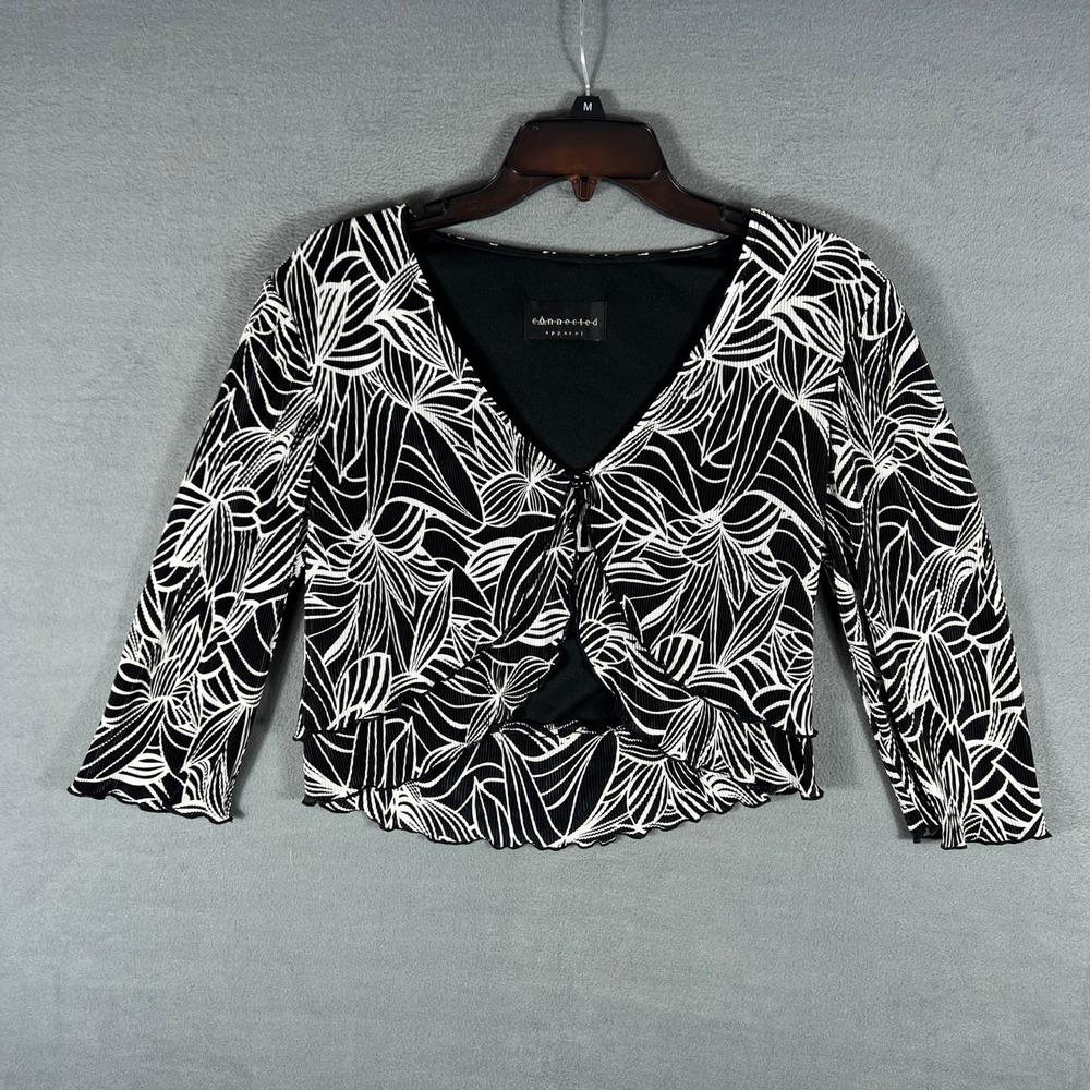 Connected Apparel Womens Shrug M Black White Abstract Y2K Cropped 3/4 Sleeve